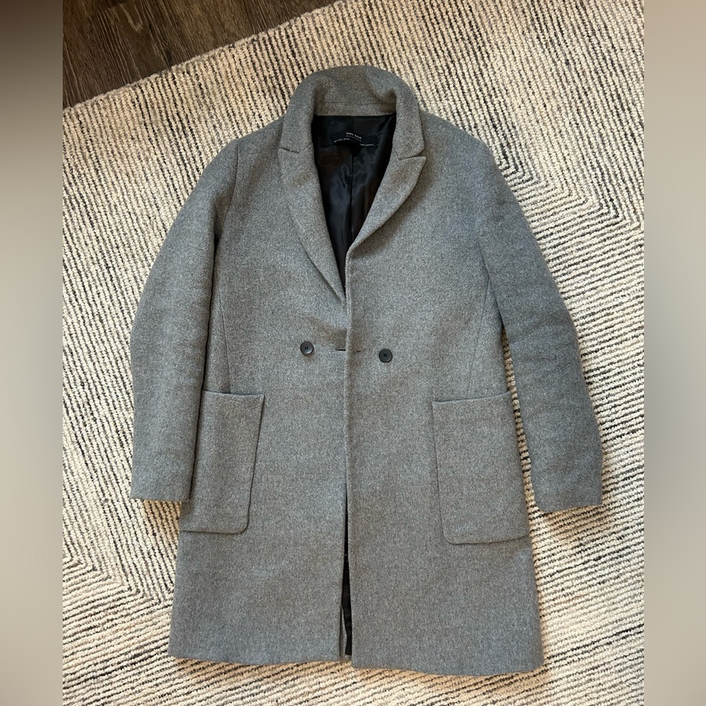 Zara Women's Double Breasted Menswear Gray Pea Coat Size Small 2 button